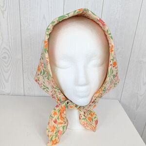 Floral Head Scarf Women's with Padded Head Area and Ruched Ties